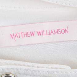 Mathew Williamson White Denim Overlap Zipper Belted Dress M