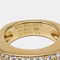Mauboussin Pave Diamond 18k Yellow Gold Ring Size 54