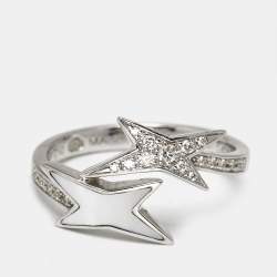 Pre Owned Mauboussin Etoile de Vie Mother of Pearl DIamonds 18k White Gold Ring Size 53