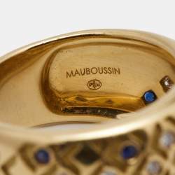 Mauboussin Salome Diamond Sapphire 18k Yellow Gold Ring Size 52