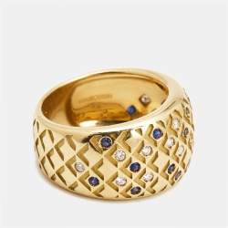 Mauboussin Salome Diamond Sapphire 18k Yellow Gold Ring Size 52
