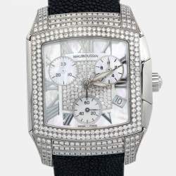 Pre Owned Mauboussin Mother Of Pearl Diamond Stainless Steel Stingray R.907 Women's Wristwatch 31 mm