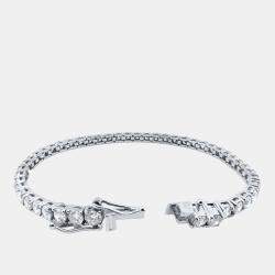 Pre Owned سوار ألماس مزروع 3.00 قيراط قطع دائري لامع ذهب أبيض صلب عيار 14 بطول 7 إنش