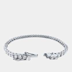 Pre Owned سوار ألماس مزروع 4.00 قيراط قطع دائري لامع ذهب أبيض صلب عيار 14 بطول 7 إنش