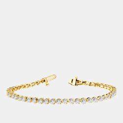 Pre Owned 3.00 cts Brilliant Round Cut Lab Grown Diamond 14K Solid Yellow Gold 3 Prong 7" Tennis Bracelet