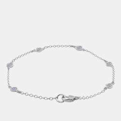 Pre Owned 14K White Gold Chain With Bezel-Set Diamond Station Bracelet