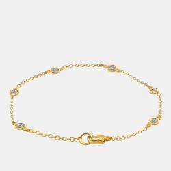 Pre Owned 14K Yellow Gold Chain With Bezel-Set Diamond Station Bracelet