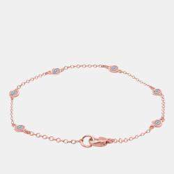 Pre Owned 14K Rose Gold Chain With Bezel-Set Diamond Station Bracelet
