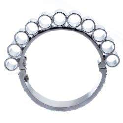 Mawi Retrospective Embedded Crystal Hematite Plated Tube Cuff Bracelet 19cm