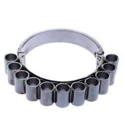 Mawi Retrospective Embedded Crystal Hematite Plated Tube Cuff Bracelet 19cm