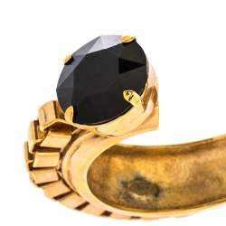 Mawi Black Crystal Gold Tone Open Cuff Chunky Statement Bracelet