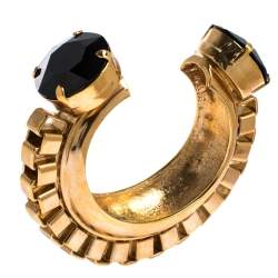 Mawi Black Crystal Gold Tone Open Cuff Chunky Statement Bracelet