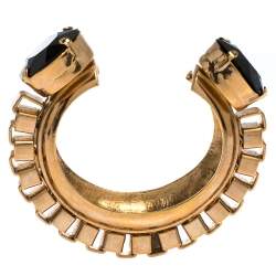 Mawi Black Crystal Gold Tone Open Cuff Chunky Statement Bracelet