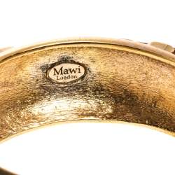 Mawi Black Crystal Gold Tone Open Cuff Chunky Statement Bracelet