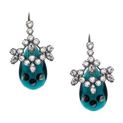 Mawi Crystal Embellished Spike Motif Black Tone Long Drop Earrings
