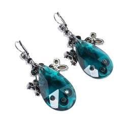 Mawi Crystal Embellished Spike Motif Black Tone Long Drop Earrings