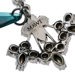 Mawi Crystal Embellished Spike Motif Black Tone Long Drop Earrings