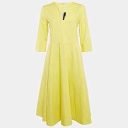 Max & Co. Yellow Cotton Tie-Up Waist Detail Midi Dress M
