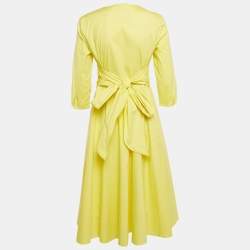 Max & Co. Yellow Cotton Tie-Up Waist Detail Midi Dress M