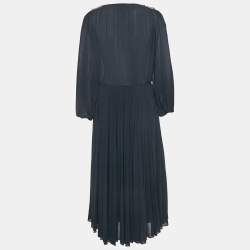 Pre Owned Max & Co. Navy Blue Plisse Embellished Midi Dress L