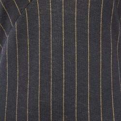 Pre Owned Max & Co. Navy Blue Striped Wool Blend Flounce Dress M