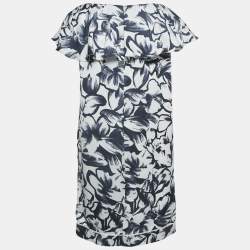 Pre Owned Max & Co. Navy Blue and White Floral Print Crepe Mini Dress M