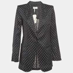 Max Mara Black Polka Dots Print Ramie Pittore Blazer M