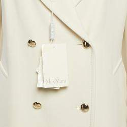 Max Mara Ivory Wool Double Breasted Rebus Coat L
