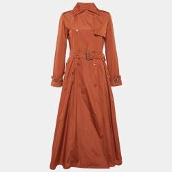 Max Mara Orange Taffeta Double Breasted Tubinga Trench Coat M