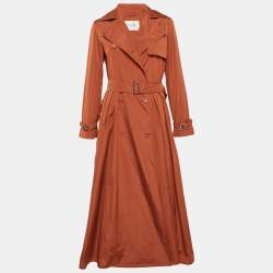 Max Mara Orange Taffeta Double Breasted Tubinga Trench Coat M