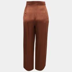 Max Mara Brown Satin Silk Flowing Envers Wide-Leg Trousers M
