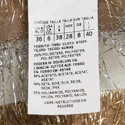 Max Mara Gold/Silver Metallic Fringed Crepe Gavetta Skirt S