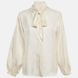 Max Mara Cream Silk Tie-Up Neck Blouse S