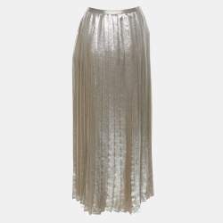 Max Mara Silver Georgette Pleated Maxi Skirt S