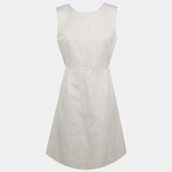 Pre Owned Max Mara Light Grey Textured Lurex Mini Dress M