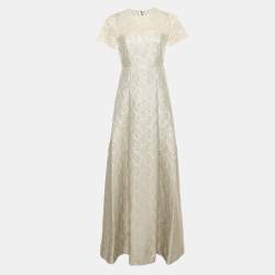 Pre Owned Max Mara Blue Lurex Jacquard Gown S