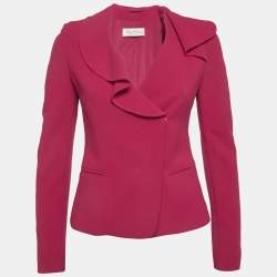 مملوكة مسبقًا Max Mara Pink Crepe Frilled Blazer XS