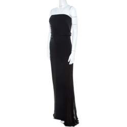 Pre Owned Max Mara Black Crepe Knit Pleated Tie Detail Strapless Nicchia Gown L