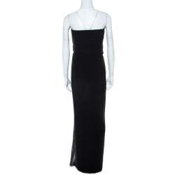 Pre Owned Max Mara Black Crepe Knit Pleated Tie Detail Strapless Nicchia Gown L
