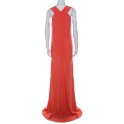 Pre Owned Max Mara Pianoforte Orange Cady Cut Out Detail Leo Maxi Dress L