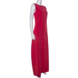 Pre Owned Max Mara Pianoforte Coral Pink Cady Sleeveless Rubino Maxi Dress S