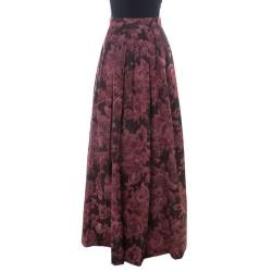 Pre Owned Max Mara Burgundy Printed Silk Maxi Skirt S