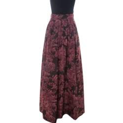 Pre Owned Max Mara Burgundy Printed Silk Maxi Skirt S