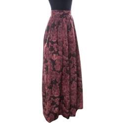 Pre Owned Max Mara Burgundy Printed Silk Maxi Skirt S