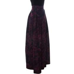 Pre Owned Max Mara Purple Printed Silk Maxi Skirt M