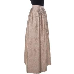 Pre Owned Max Mara Cream Lurex Floral Pattern Jacquard Long Skirt L