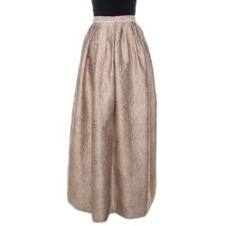 Pre Owned Max Mara Cream Lurex Floral Pattern Jacquard Long Skirt L