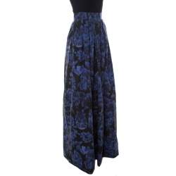 Pre Owned Max Mara Blue Printed Silk Maxi Skirt L