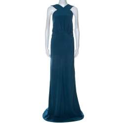 Pre Owned Max Mara Teal Green Silk Blend Maxi Dress L