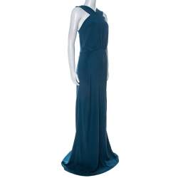 Pre Owned Max Mara Teal Green Silk Blend Maxi Dress L